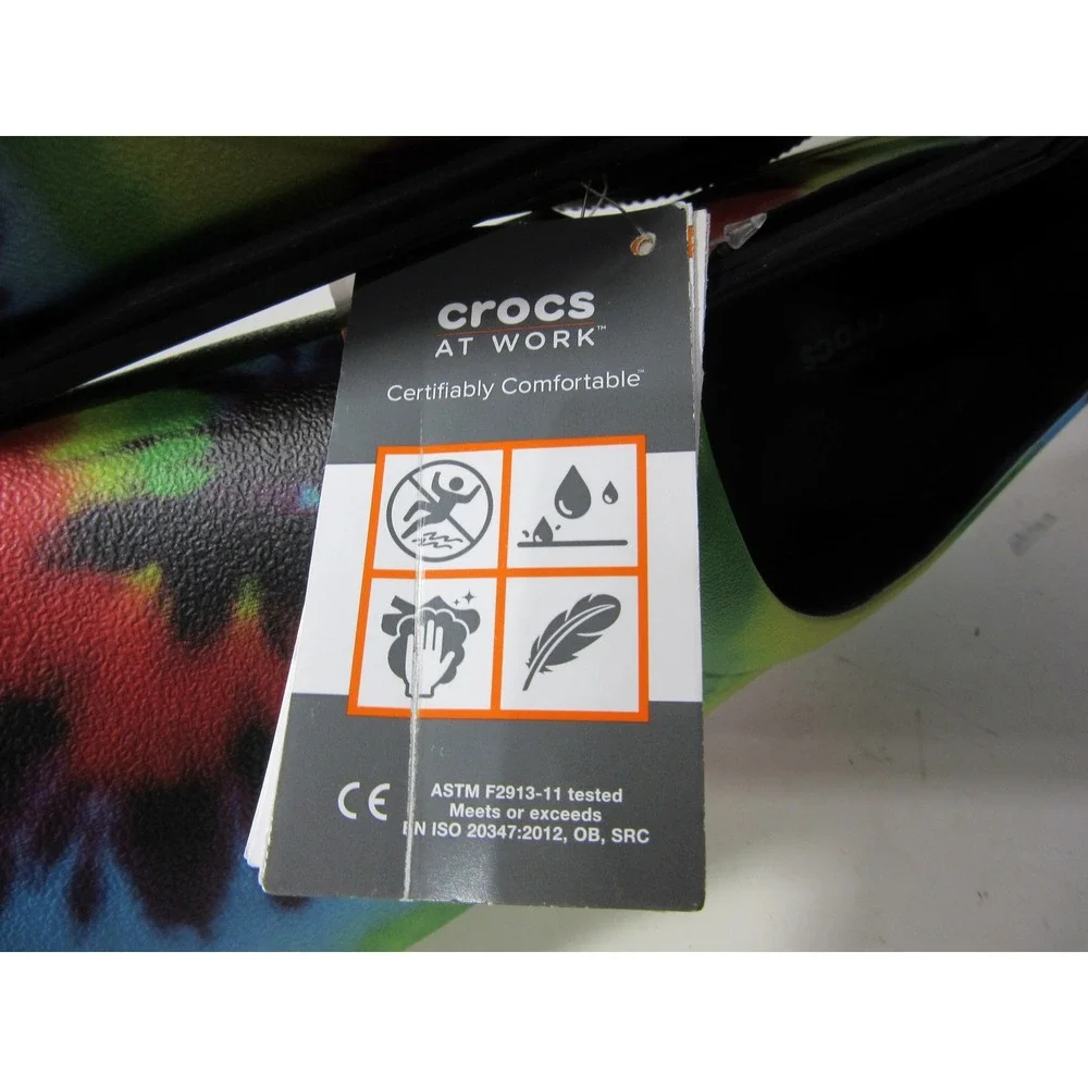 Crocs On-the-Clock Work Clog Mens 12 Rainbow Tie Dye New Slip Resistant